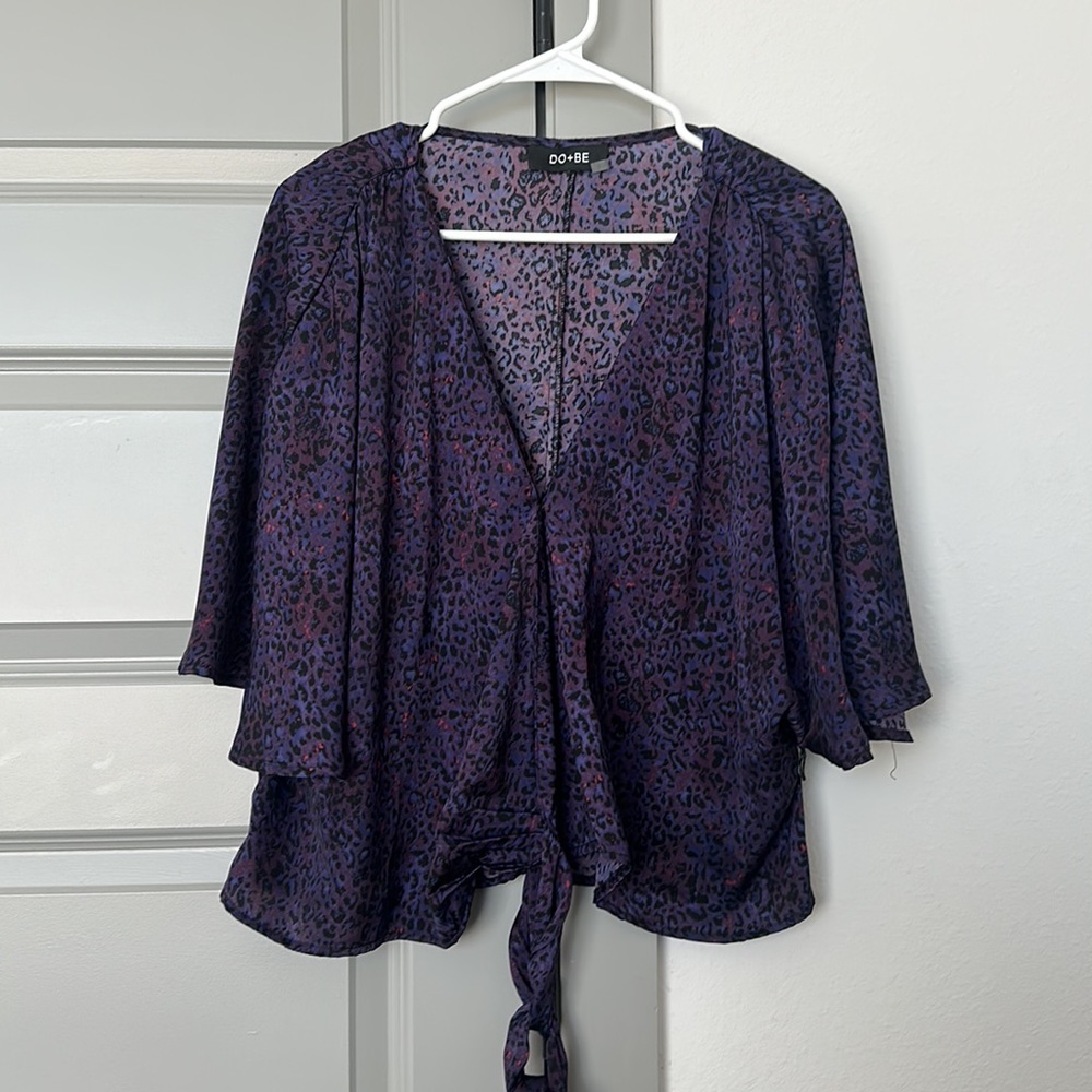 Purple Leopard Print Business Casual Wrap Shirt